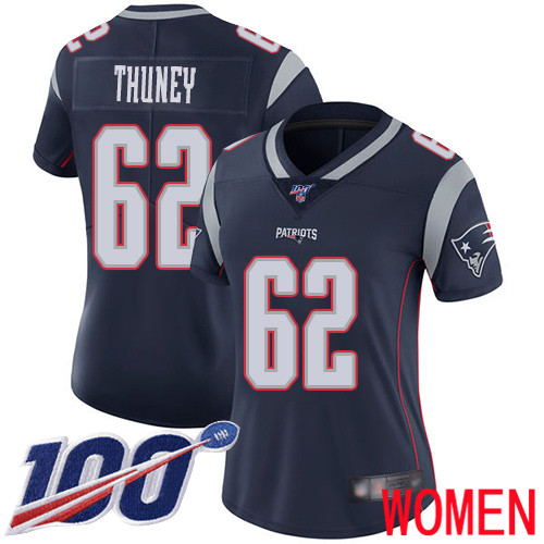 New England Patriots Football 62 100th Season Limited Navy Blue Women Joe Thuney Home NFL Jersey